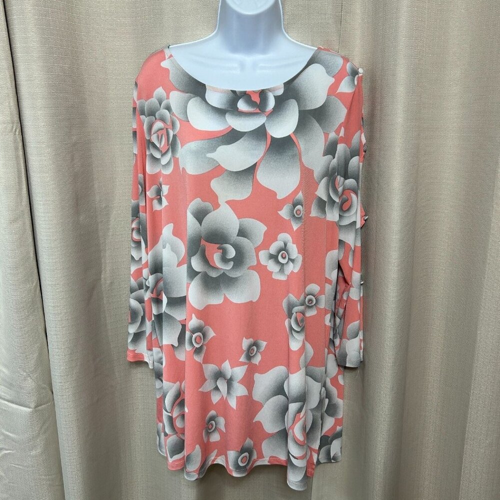 Bob Mackie Wearable Art Long Sleeve Tunic Women's Size Large Floral Print